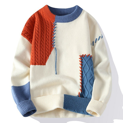 TrendBlock Colorblock Pullover – Winter Long Sleeve Sweater for Men