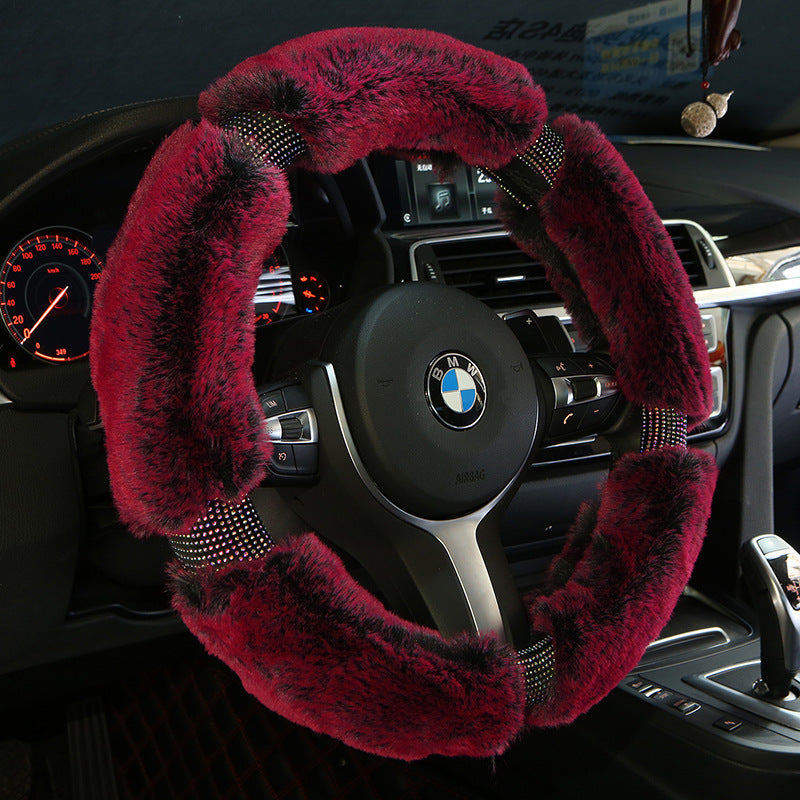 Plush Diamond Steering Wheel Cover – Winter Comfort & Style