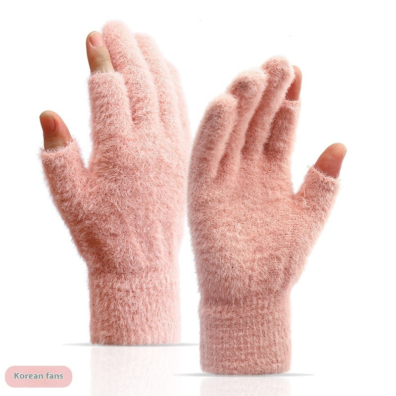 Autumn And Winter Fashionable Warm Exposed Two Finger Gloves