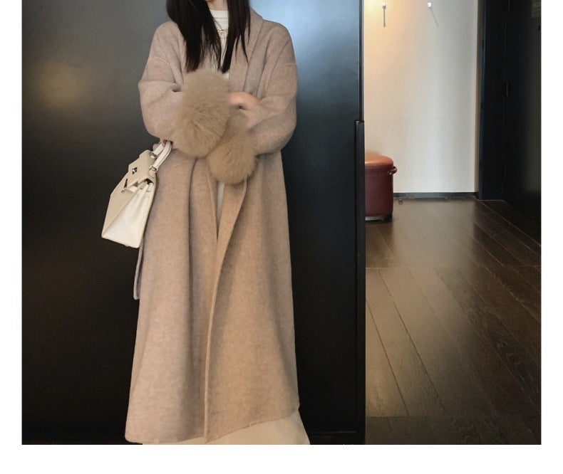 Cuff Detachable Fox Fur Elegant Double-sided Cashmere Coat