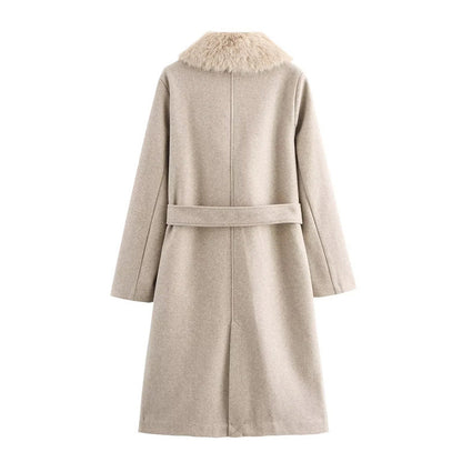 Style Fashion Simple Artificial Fur Effect Woolen Coat