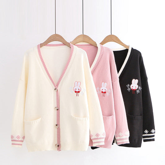 Loose solid color rabbit cardigan