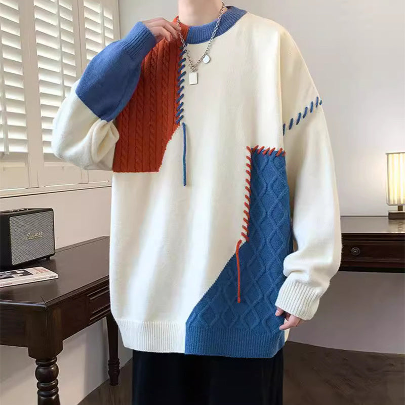 TrendBlock Colorblock Pullover – Winter Long Sleeve Sweater for Men