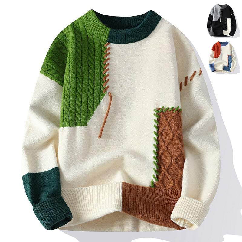 TrendBlock Colorblock Pullover – Winter Long Sleeve Sweater for Men