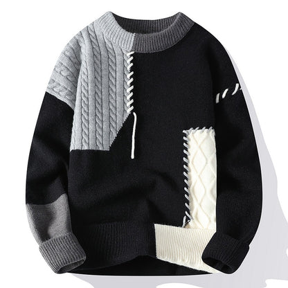 TrendBlock Colorblock Pullover – Winter Long Sleeve Sweater for Men