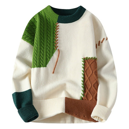 TrendBlock Colorblock Pullover – Winter Long Sleeve Sweater for Men