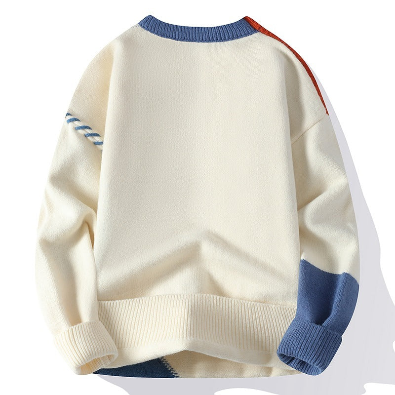 TrendBlock Colorblock Pullover – Winter Long Sleeve Sweater for Men